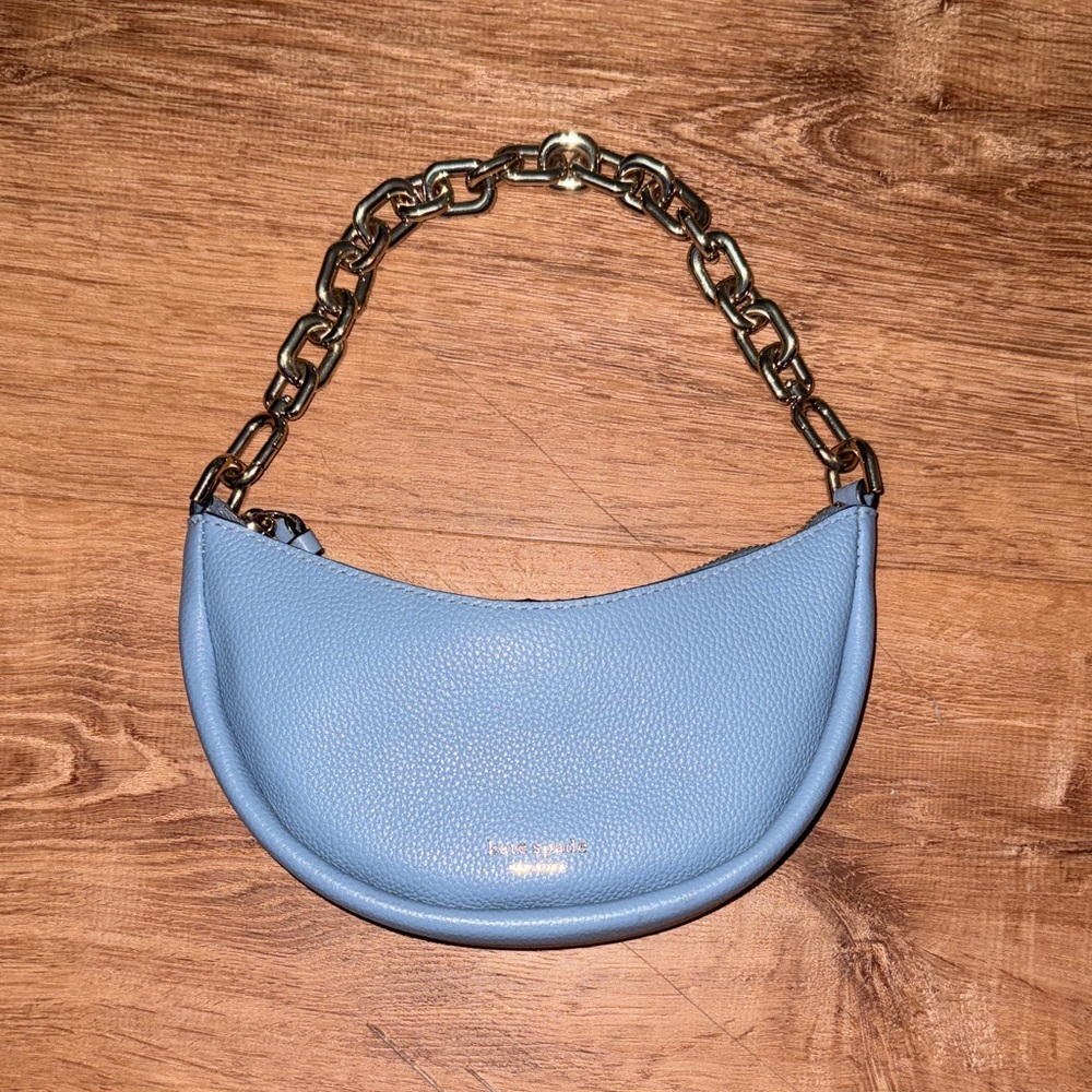 kate spade Pale Blue Crescent Mini Bag with Gold Chain